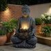 Zen - 2 Tier Meditating Buddha Water Fountain With Pump & LED Light - Gray Patioseek