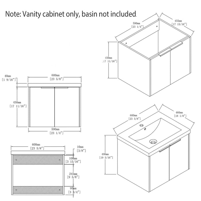 Floating Bathroom Vanity Cabinet With Soft Close Double Doors, Spacious Interior Storage, Wall Mounted, Cabinet Only Home Essentials