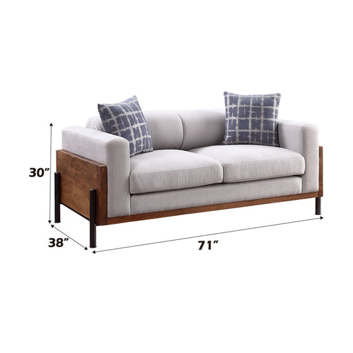 Pelton - Loveseat With 2 Pillows - Fabric & Walnut ACME