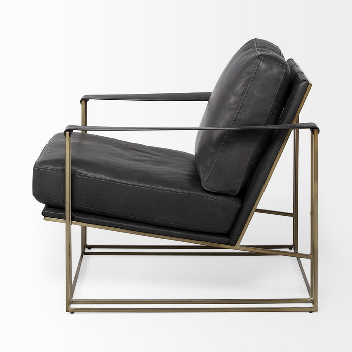 Faux Leather Lounge Chair - Black And Gold