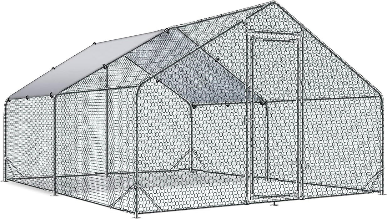 Large Metal Chicken Coop Walk - In Poultry Cage Hen Run House Rabbits Habitat Cage Spire Shaped Coop With Waterproof And Anti - Ultraviolet Cover (13.1' L X 9.8' With X 6.4' H)