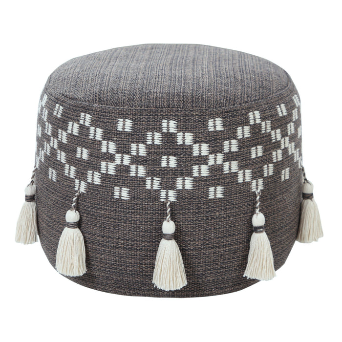 Round Cotton Ottoman - Gray