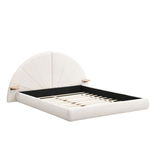 Queen Arched Bed With Small Table, Floor Standing Design - Beige Noble House