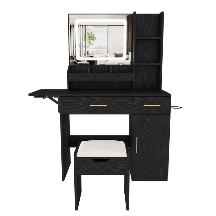 Vanity Desk With LED Mirror Lights And Charging Outlet Home Essentials