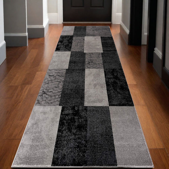 10' Checkered Power Loom Runner Rug - Gray