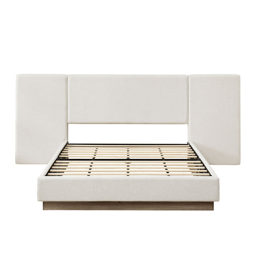 Muse - Queen Upholstered Platform Bed Frame - Ivory / Light Gray / Camel Oak House & Home Furniture