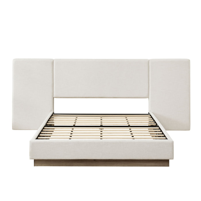 Muse - Queen Upholstered Platform Bed Frame - Ivory / Light Gray / Camel Oak House & Home Furniture