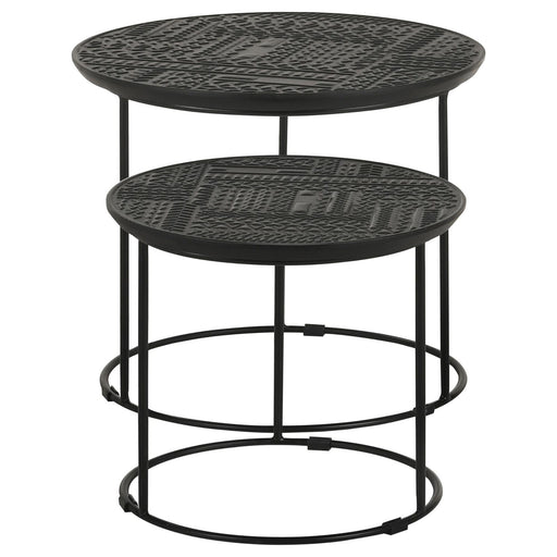 2 Piece Nesting Table With Embossed Tops And Base - Black Furniture Max