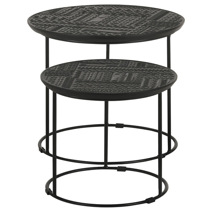 2 Piece Nesting Table With Embossed Tops And Base - Black Furniture Max