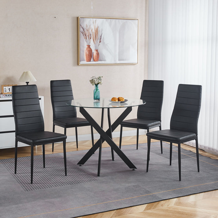 5 Pieces Dining Set, Table Metal Leg Mid-Century Dining Table For 4 - 6 People With Glass Table Top, Pedestal Dining Table