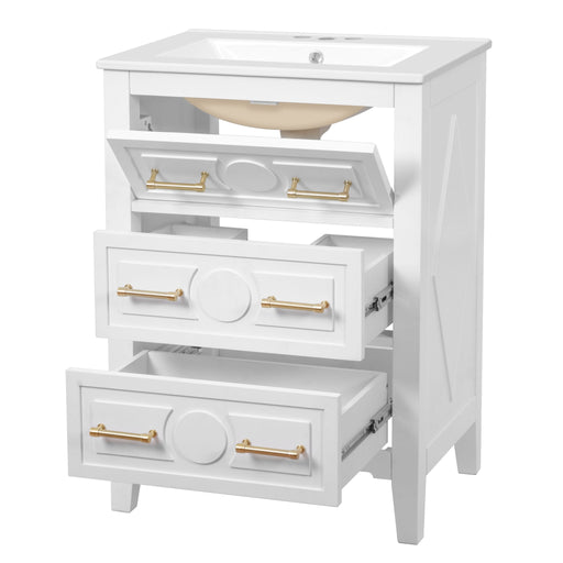 Bathroom Vanity With Sink, Free Standing Single Set, 3 Drawer Storage Cabinet Hearth and Haven