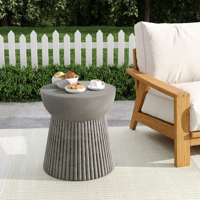 Modern Outdoor Lightweight Concrete Side Table With Hourglass Design - Light Gray Noble House