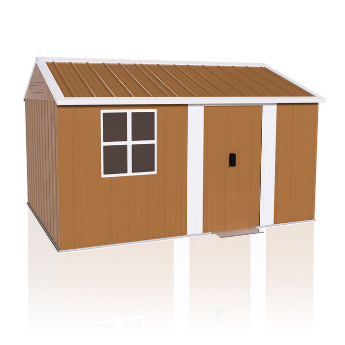 Storage Shed With Windows, Lockable Door & Ventilation For Backyard Tool Organization - Brown Home Essentials