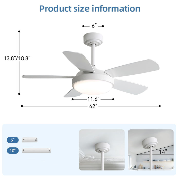 42" Ceiling Fan With 22W LED Light And Remote Control Blades Reversible DC Motor - White Daily Nest