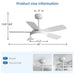42" Ceiling Fan With 22W LED Light And Remote Control Blades Reversible DC Motor - White Daily Nest