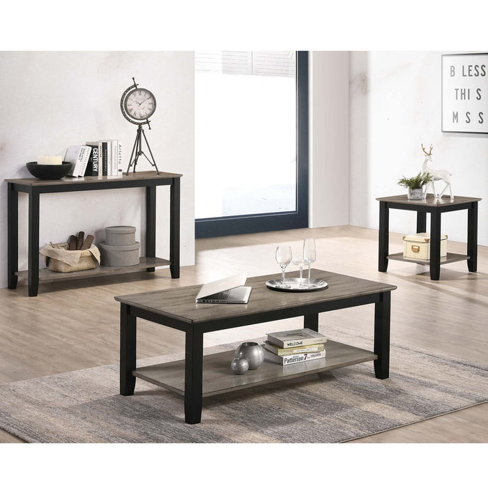 3 Piece Table Set With Open Shelf Storage, Includes Coffee, End & Console Table - Black / Black / Gray / Gray Home Essentials