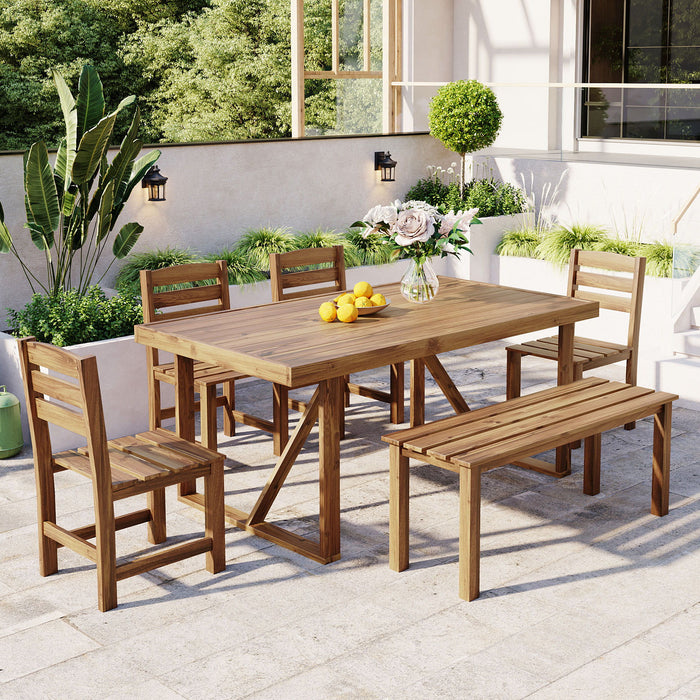 U_Style High - Quality Acacia Wood Outdoor Table And Chair Set, Suitable For Patio, Balcony, Backyard - Natural Wood