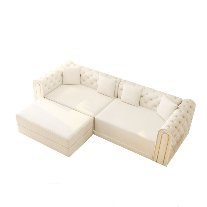 3-In-1 Convertible Sleeper Sofa With Movable Ottoman For Living Room Home Essentials