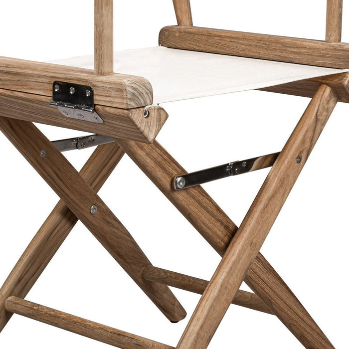 23" Wood Solid Wood Indoor Outdoor Director Chair - Brown And Ivory And Natural