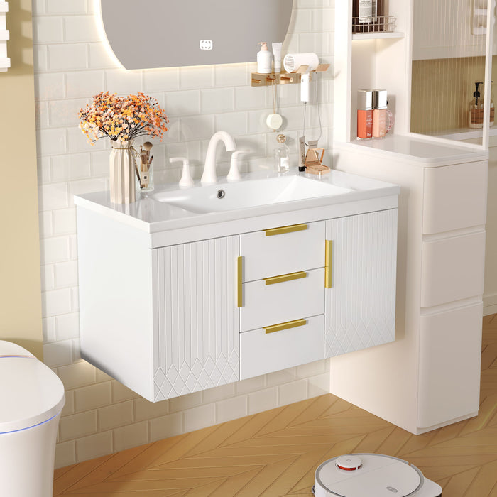 Wall Mounted Bathroom Vanity With Sink, Floating Storage Cabinet With 2 Drawers