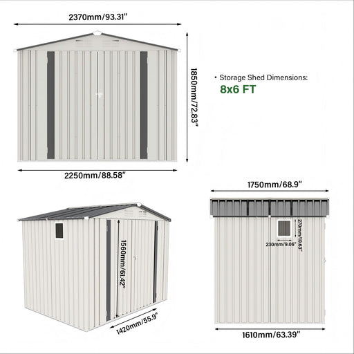 Outdoor Garden Storage Shed, Tool Shed With Pitched Roof Waterproof With 1 Window And 2 Lockable Door - White / Gray Daily Nest