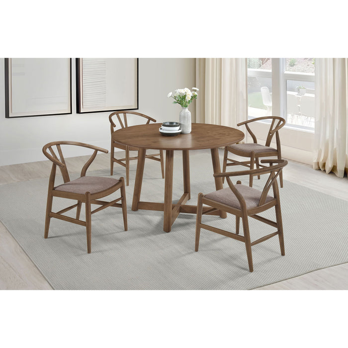 Guinea - 5 Piece Dining Set With Round Table And Upholstered Chairs - Walnut Furniture Max