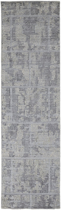 Abstract Hand Woven Runner Rug - Gray And Ivory - 10'