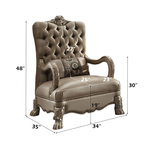 Dresden - Chair With Pillow - Bone Velvet & Gold Patina ACME