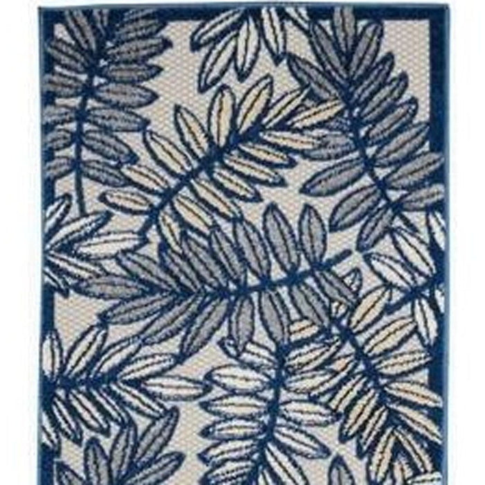 2' X 10' Floral Non Skid Indoor / Outdoor Runner Rug - Ivory / Navy