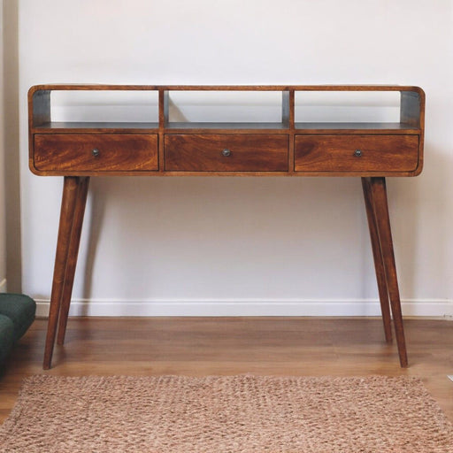 Triple Curved Console Table - Brown Artisan Furniture