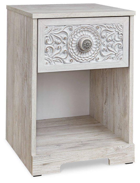 Paxberry - One Drawer Night Stand - Open Cubby - Whitewash Signature Design by Ashley®