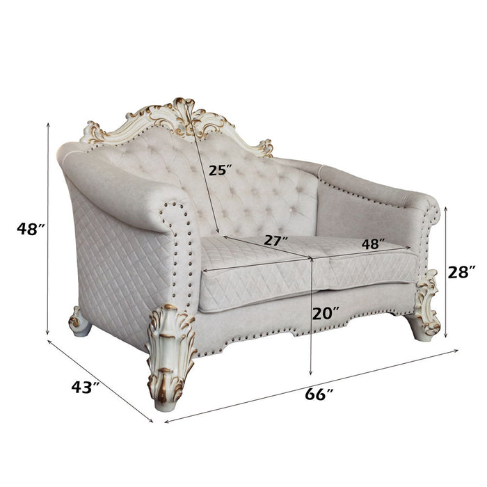 Vendome II - Loveseat With 4 Pillows - Two Tone Ivory Fabric & Antique Pearl ACME