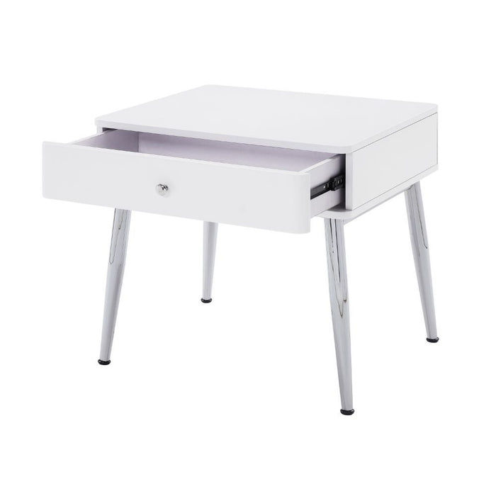 Weizor - End Table - White High Gloss & Chrome ACME