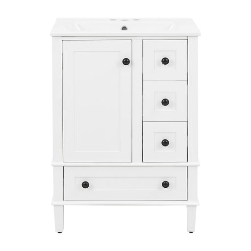 Bathroom Vanity With Integrated Basin, Soft Close Drawers, Door Mounted Double Layer Shelf Hearth and Haven