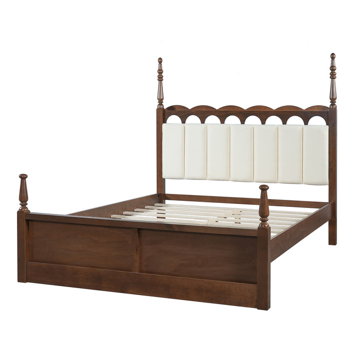 Platform Bed Frame With Tufted Upholstered Scallop Headboard Noble House