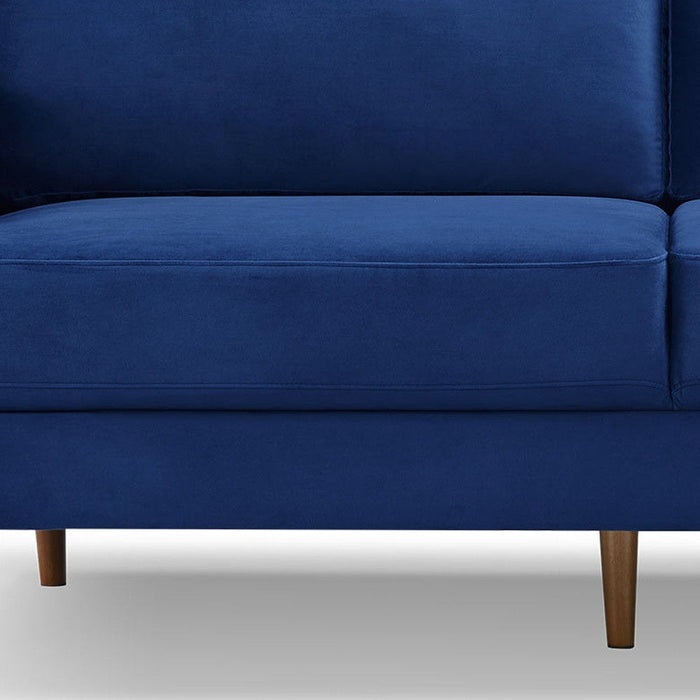 Velvet Sofa With Dark Brown Legs - Blue