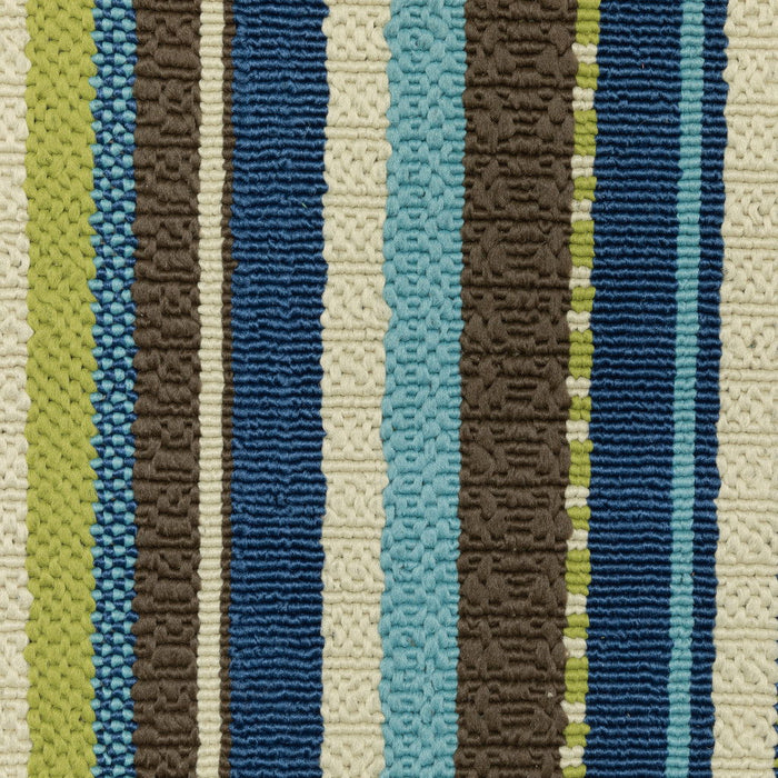 7' X 10' Striped Stain Resistant Indoor / Outdoor Area Rug - Blue / Green