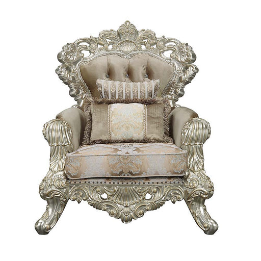 Sorina - Chair With 2 Pillows - Velvet, Fabric & Antique Gold ACME