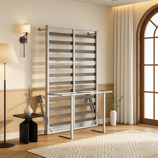 Queen Size Cabinet Wall Bed Mechanism With Desk Panel - Gray Home Essentials