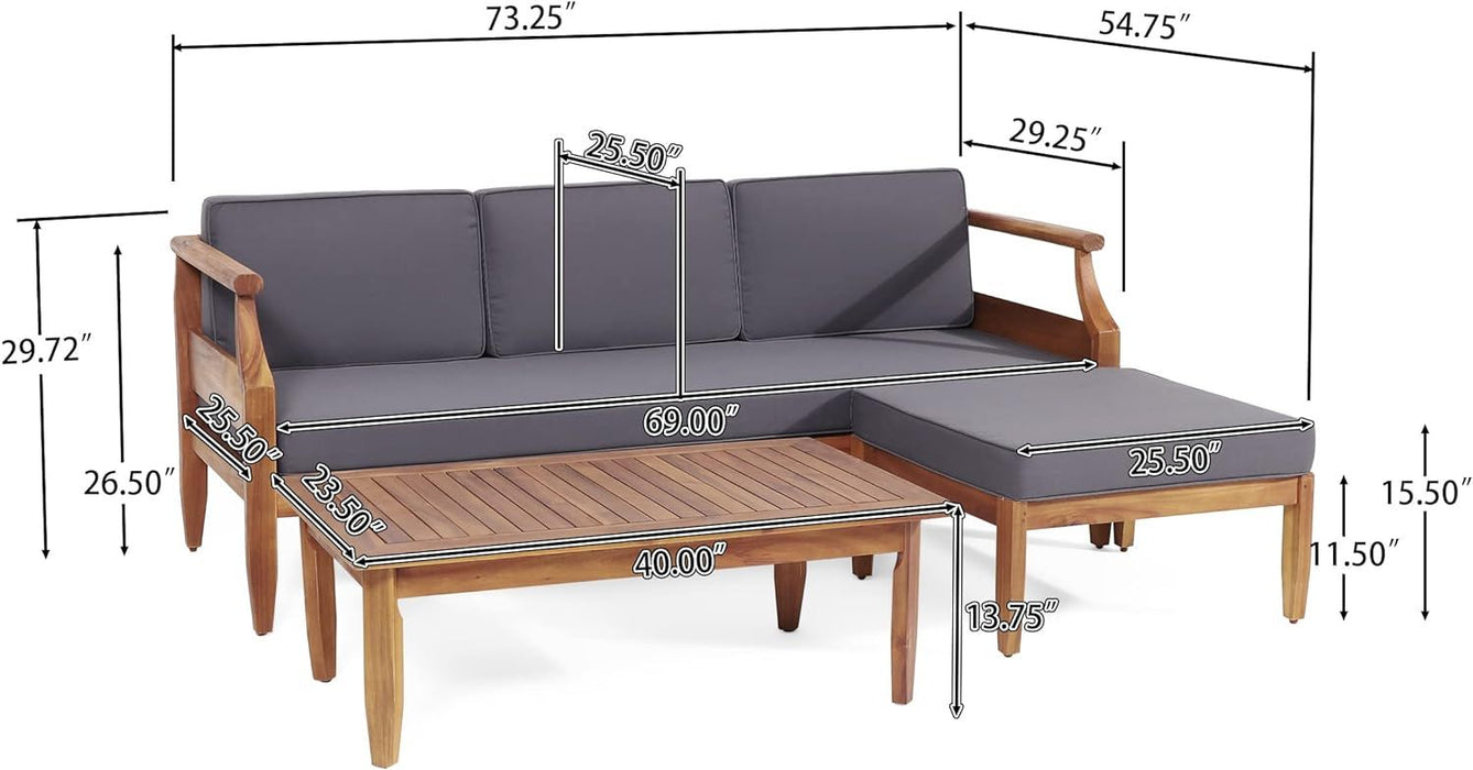 Aston Outdoor Outdoor Acacia Wood 3 Seater Sofa Chat Set With Ottoman