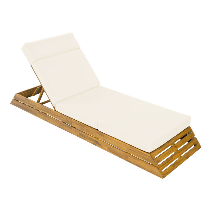 Chaise Lounge Set With 4 Fold Cushion And Built In Headrest, 3 Position Adjustable Backrest, For Patio - Beige / Teak Noble House
