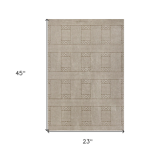 2' X 3' Geometric Indoor Outdoor Area Rug - Beige