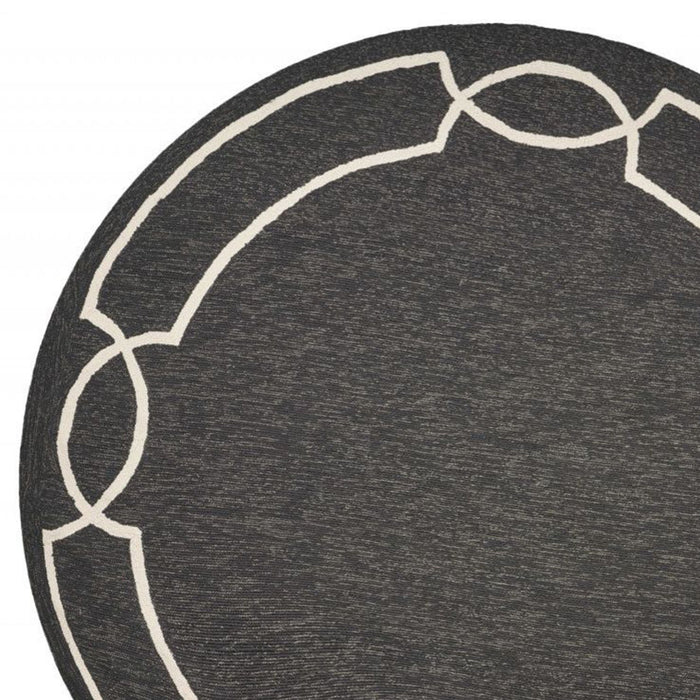 7' Hand Hooked UV Treated Bordered Round Indoor / Outdoor Area Rug - Onyx Black