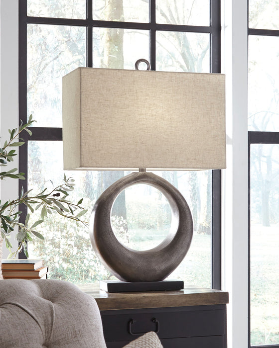Saria - Metal Table Lamp  - Antique Silver Finish Signature Design by Ashley®