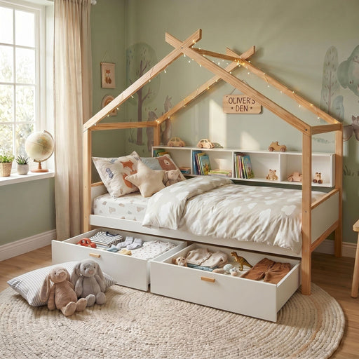 House Bed With Bookshelf Storage Hearth and Haven
