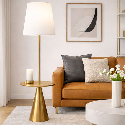 Celestial - Modern Floor Lamp With Accent Table With Large Shade - Gold / White Ashcroft Furniture