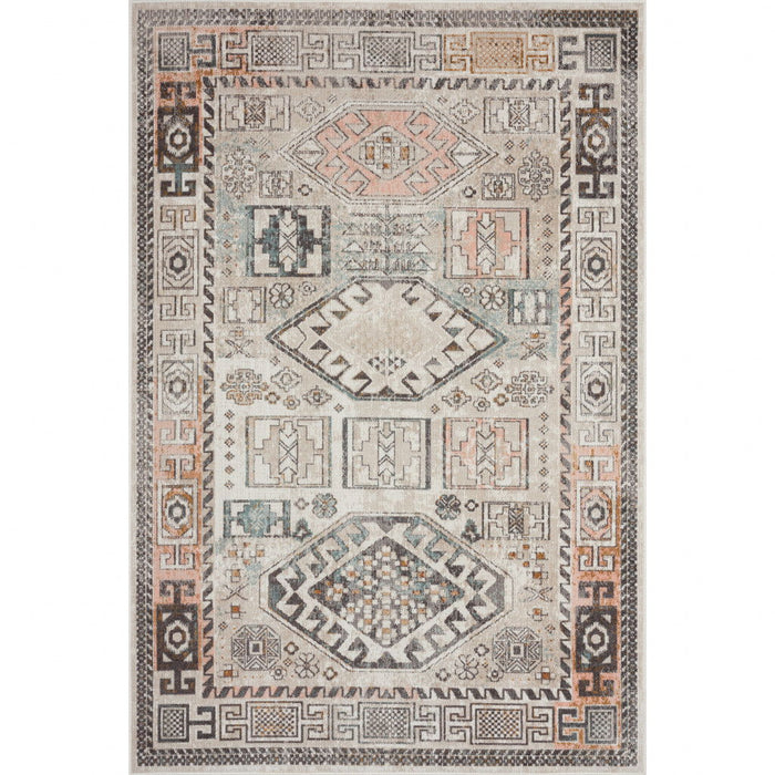 5' X 8' Geometric Stain Resistant Indoor / Outdoor Area Rug - Cream