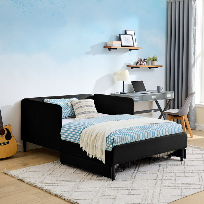 Upholstered Platform Bed Frame With 2 Storage Drawers And Adjustable Sofa Bed Home Essentials