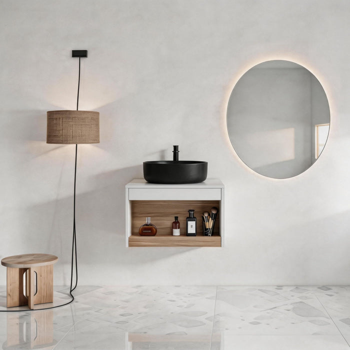 Floating Bathroom Vanity With Glossy Round Vessel Sink Home Essentials