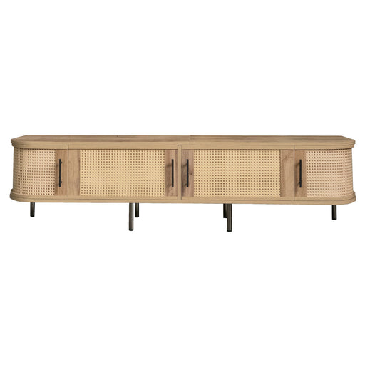 70" TV Stand With Doors, Construction For TVs Up To 80" - Natural Wood Hearth and Haven